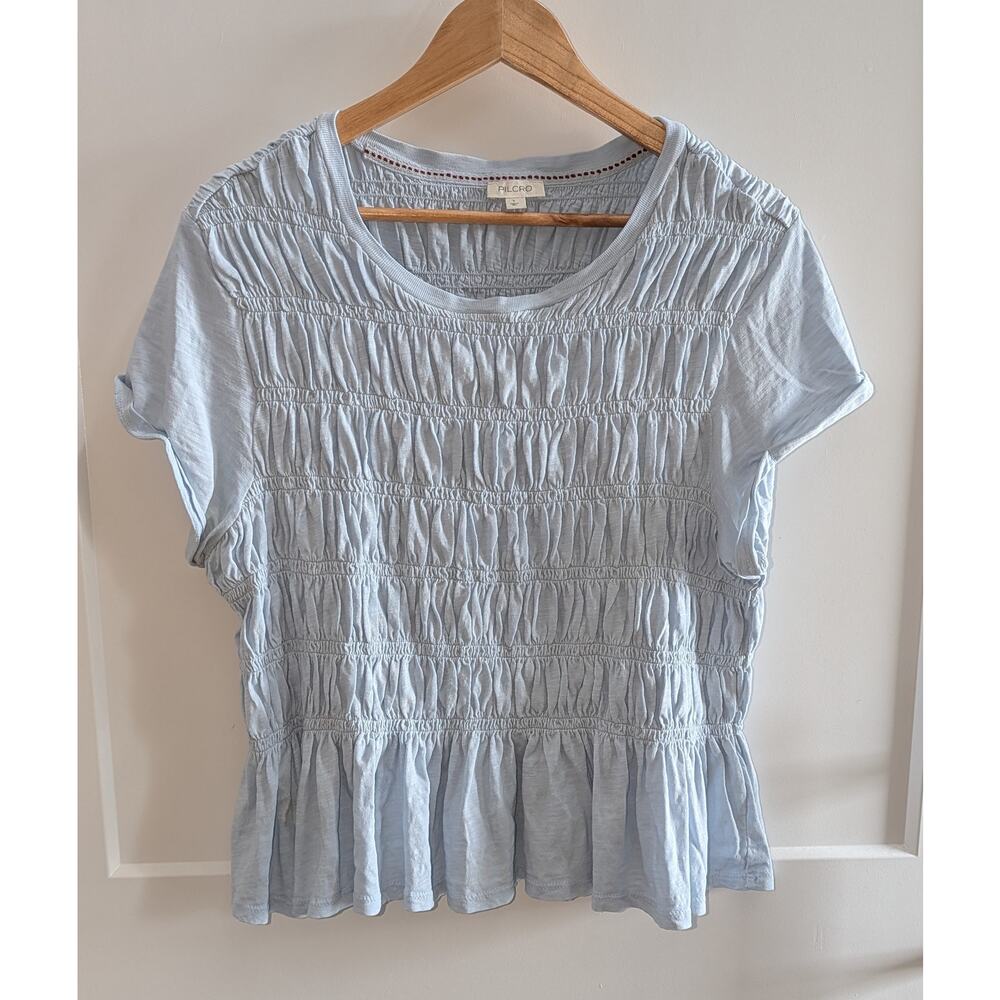 Pilcro Light Blue Smocked Short-Sleeve Peplum Top - Picture 4 of 7